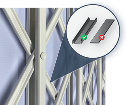 Info-graphic showing thickness of phr collapsible gate retractable lattice steel section